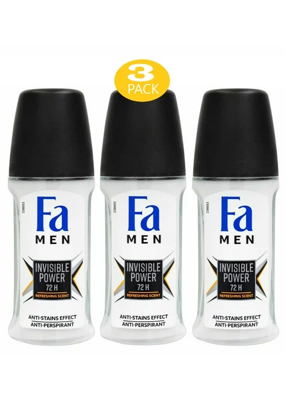 Fa Deodorant 1.7 Ounce Roll-on Invisible Power, Antiperspirant for Men - 50ml (3 Pack)