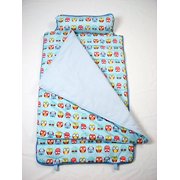 SoHo Extra Roomy Nap Mat for Toddlers, Blue Owls, With Pillow and Carrying Strap for Preschool or Daycare