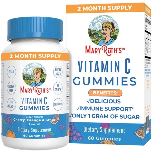 Vegan Vitamin C Gummies by MaryRuth's | 2 Month Supply | Great Tasting Plant-Based Formula Supports Immune Function & Overall Health for Adults & Kids | Non-GMO with 125 mg of Vitamin C Per Gummy