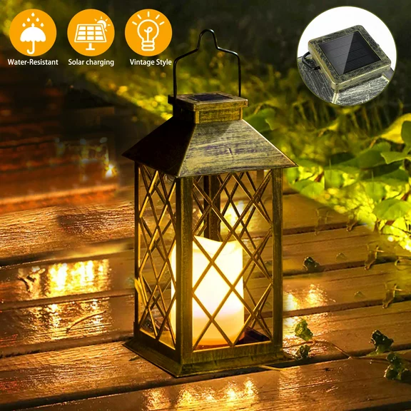 EEEkit Hanging Solar Lantern Light, Waterproof LED Flickering Flameless Candle Mission Light, Outdoor Decorative Light for Garden Table Patio Lawn Yard Pathway