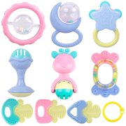 10Pcs Baby Rattle 0-12 Months Newborn Soft Bell ,Teethers Hand Shaking Crib Mobile Ring Educational Toy For Children Set Gifts