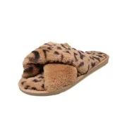 Pccdrv Women's Leopard Print Comfort Warm Peep Toe Flat Slippers Shoes