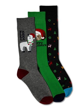 Holiday Time Mens Novelty Cotton Crew Socks, 3-Pack