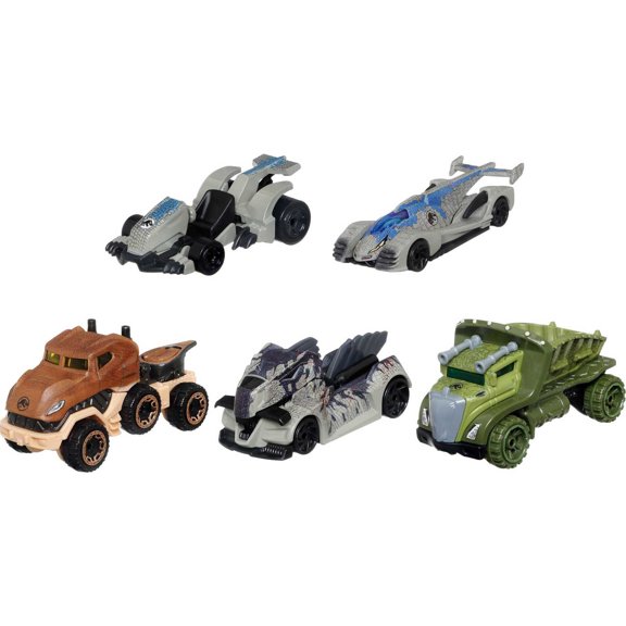 Hot Wheels Jurassic World Dominion Set of 5 Toy Character Cars or Trucks, Collectible Vehicles