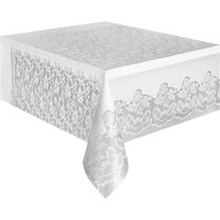 White Lace Print Plastic Party Tablecloth, 108 x 54in