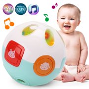 Baby Rolling Crawling Moving Learning Ball with Animals Sounds, Light and Music - Crawl Rattle Ball Toy for Infant Toddler Kids