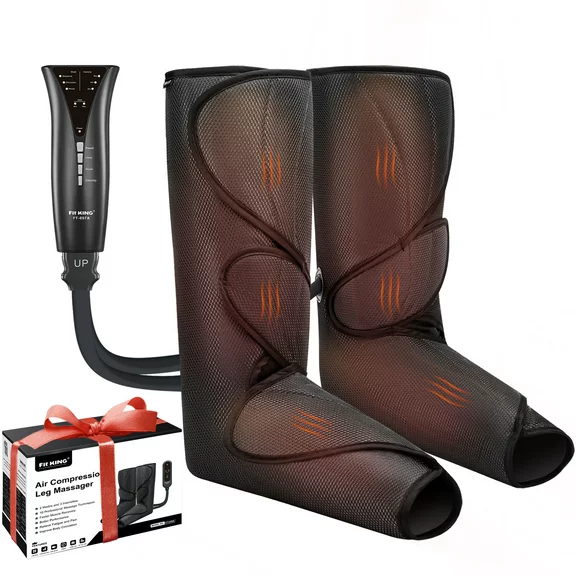 FIT KING Foot and Calf Massager with Heat, Leg and Foot Massager for Circulation and Pain Relief, with Handheld Controller 3 Modes 3 Intensities 2 Heating Levels, 2 Extensions FSA/HSA Eligible