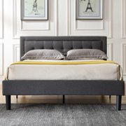 Modern Sleep Mornington Upholstered Platform Bed | Headboard and Metal Frame with Wood Slat Support | Multiple Sizes Available in Linen, Light Grey, and Grey