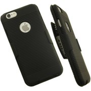 iPhone 6 Clip, Black Ribbed Hard Shell Stand Case Cover and Belt Hip Holster Holder Combo with Stand for Apple iPhone 6 6s