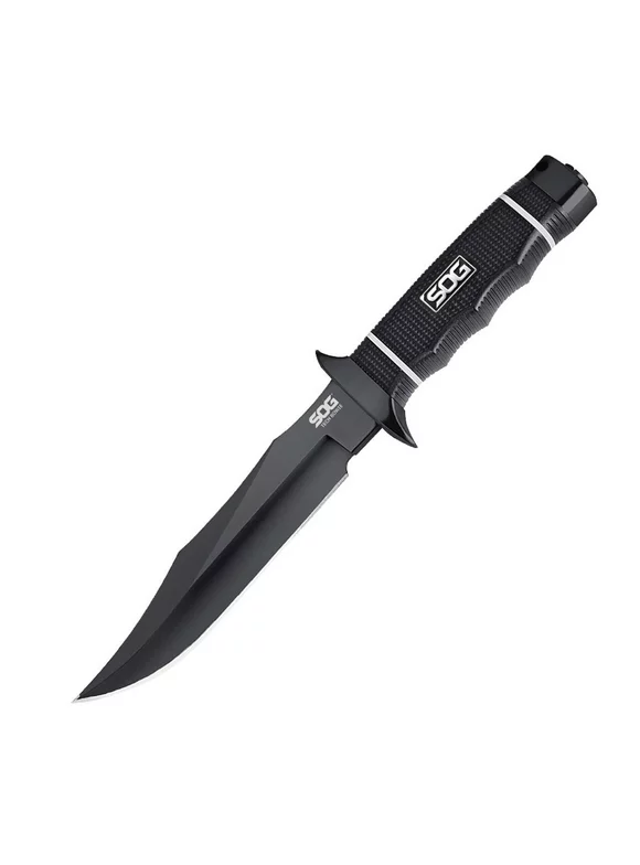 SOG Tech Bowie Knife 6.4" Fixed Blade Black Synthetic Rubber, AUS-8 - S10B-K