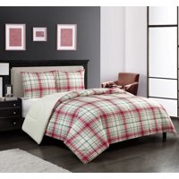 Mainstays Cozy Flannel Reverse to Super Soft Sherpa 3 Piece Comforter Set, King, Red and Green Plaid