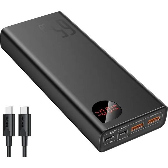 Baseus Adaman Power Bank, 65W 20000mAh Laptop Portable Charger, Fast Charging USB C Battery Pack for MacBook, Dell, iPhone 15/14/13Pro Max Black