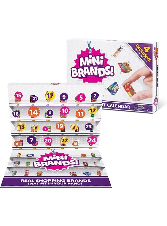 Mini Brands Advent Calendar 2023 by ZURU Mini Brands Limited Edition Advent Calendar with 4 Exclusive Minis, Mystery Collectibles Toys Comes with 24 Minis