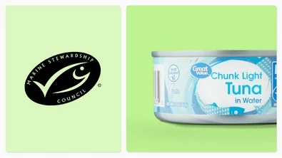 A Marine Stewardship Council logo and a canned tuna image are found above the words “Marine Stewardship Council. Shop sustainable seafood to add to th