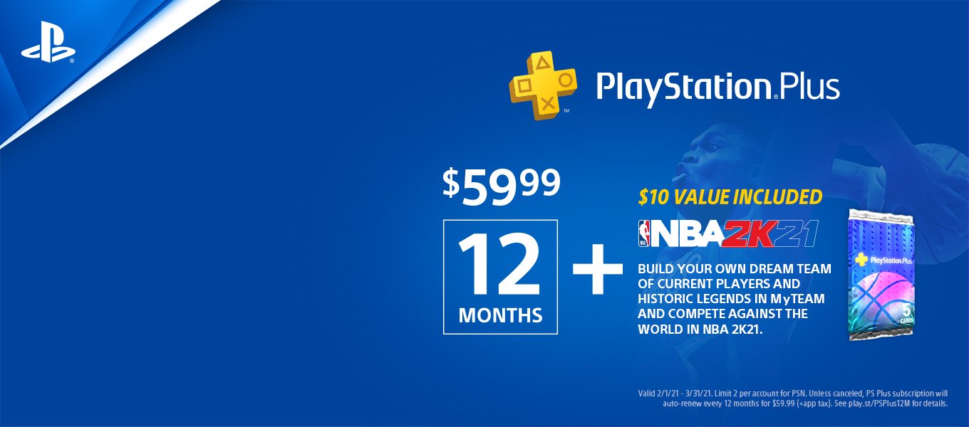 PlayStation 12 Month & NBA 2K21 Jumpstart Pack Bundle