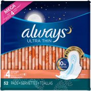 Always Ultra Thin Overnight Pads with Flexi-Wings, (Choose your Count)