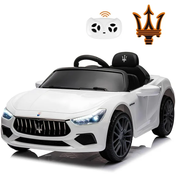 12V Powered Ride on Toy for Boys and Girls Ride on Car with 2.4G Remote Control, Licensed Maserati Electric Vehicles for 3-5 Years Old, Three Speed, Power Display, MP3, LED light, White