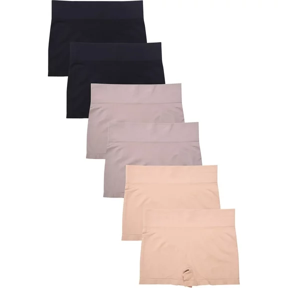 247 Frenzy Women's Essentials PACK OF 6 Seamless Nylon Stretch Boyshort Panty Underwear LP0208SB2