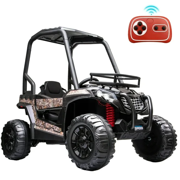 24V Powered Ride on UTV Cars for Kids, 4 Wheels Electric Ride on Cars Toys with Remote Control, LED Light, Electric Vehicles Ride on Toys for for 3-5 Years Boys Girls, Brown