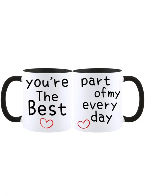 Funnil 2PCS Coffee Mugs Ceramic Couple Tea Cup for Boyfriend Girlfriend Wife Husband Gifts Black