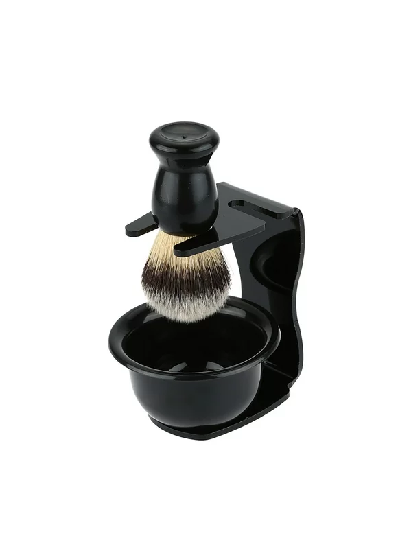 3 In 1 Shaving Brush Kit Shaving Frame Base + Shaving Soap Bowl + Shaving Bowl Modern Design Bristle Hair Shaving Brush Acrylic Materials Shaving Cleaning Tool