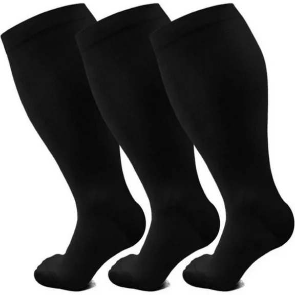 3 Pairs Plus Size Compression Socks Wide Calf for Women and Men 20-30 mmHg Plus Size Knee High Support Stockings for Circulation Support Recover ,Medical,Nurses ,Running ,Travel(3XL)