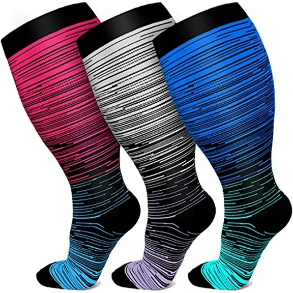 3 Pairs Plus Size Compression Socks Wide Calf for Women and Men 20-30 mmHg Extra Large Compression Sports Socks for Circulation Support Recovery(XXL)