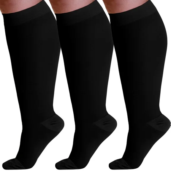 (3 Pairs) Plus Size Compression Socks for Women and Men 20-30mmHg - Black, 7XL