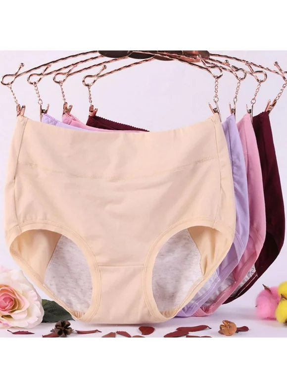 4 Pack Women High Waist Menstrual Period Panties Leak Proof Physiological Underpants Cotton Crotch Comfortable Stretch Briefs, XL-6XL Plus Size
