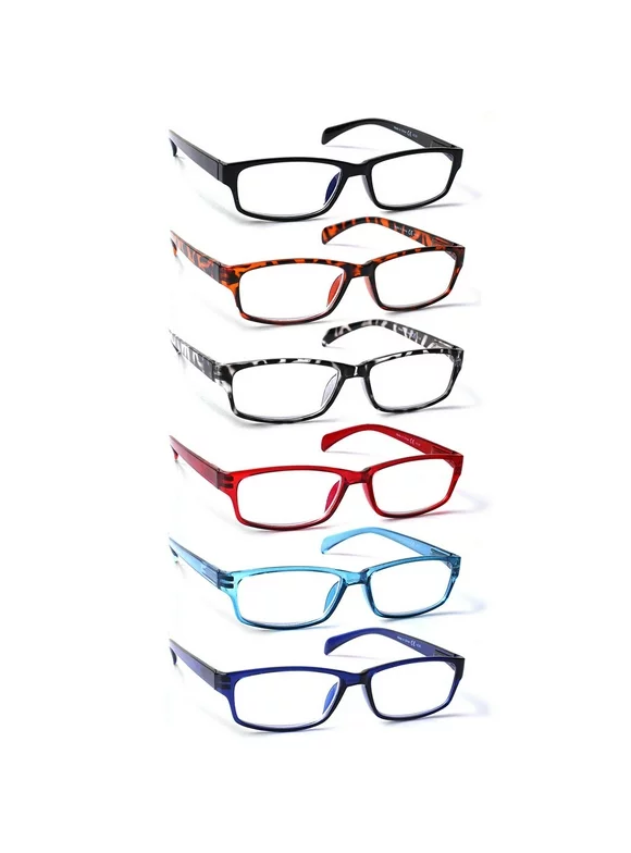 6 Pack Blue Light Blocking Reading Glasses With Spring Hinge for Women and Men Readers