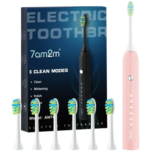 7AM2M Sonic Electric Toothbrush for Adults and Kids,One Charge for 90 Days, with 6 Brush Heads,AM105