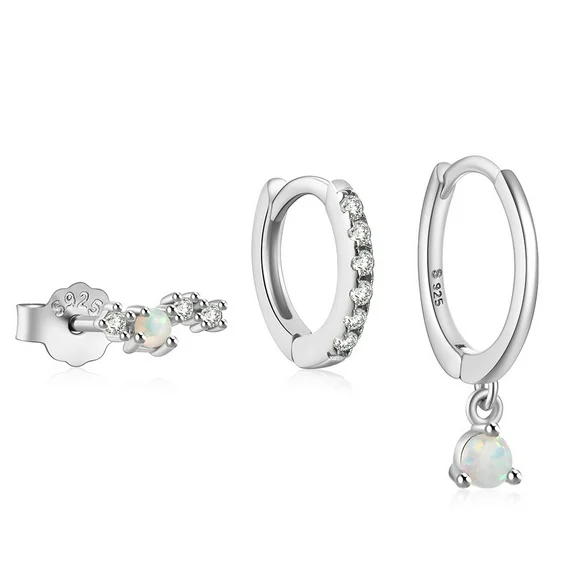 925 Sterling Silver 5A Zircon Opal Back Stud Earrings Hoop Earrings Fashion Jewelry Mothers Day Gifts for Women Girls Hypoallergenic