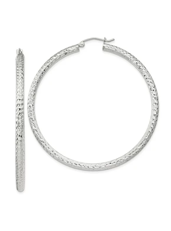 925 Sterling Silver Sparkle Cut 3x55mm Hoop Earrings Measures 55x55mm Wide 3mm Thick Jewelry for Women