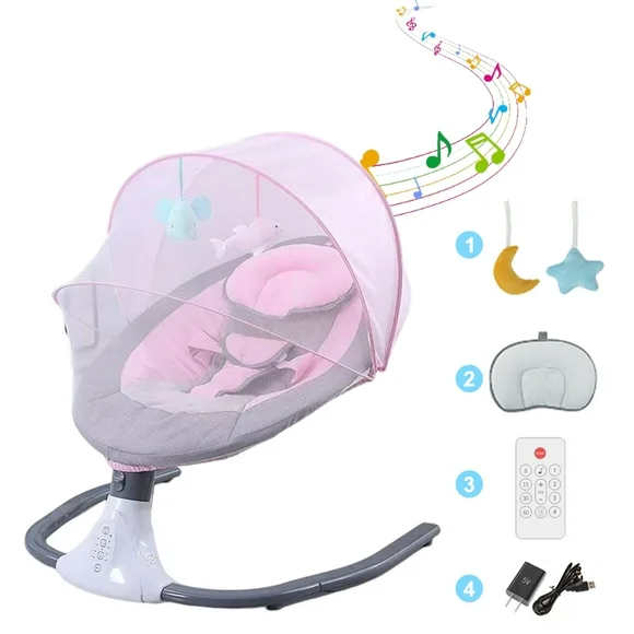 AJONALAA Electric Baby Swings for Infants Bluetooth Baby Swing with Music and Remote Control, Pink