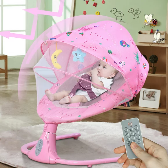 ANJORALA Electric Baby Swings, Bluetooth Infant Swing with 12 Built-in Lullabies and 4 Speed, Pink