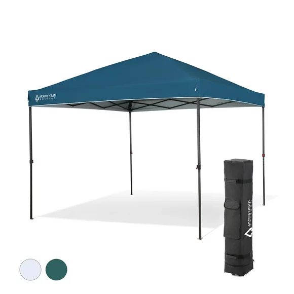 ARROWHEAD OUTDOOR 10’x10’ Pop-Up Canopy & Instant Shelter, Easy One Person Setup, Water & UV Resistant 150D Fabric Construction, Adjustable Height, Wheeled Carry Bag, Guide Ropes & Stakes Included
