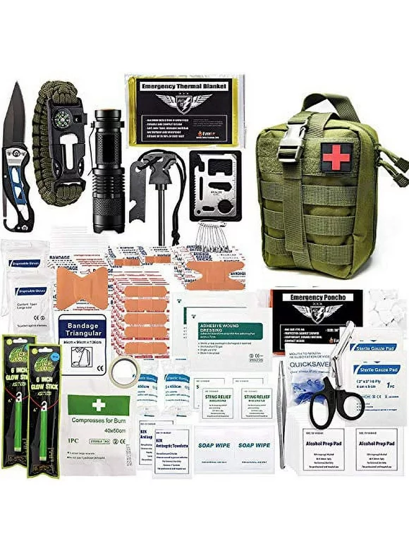 ASA TECHMED 250 Pieces Survival First Aid Kit IFAK Molle System Compatible Outdoor Gear Emergency Kits Trauma Bag for Camping Boat Hunting Hiking Home Car Earthquake and Adventures (Military Green)