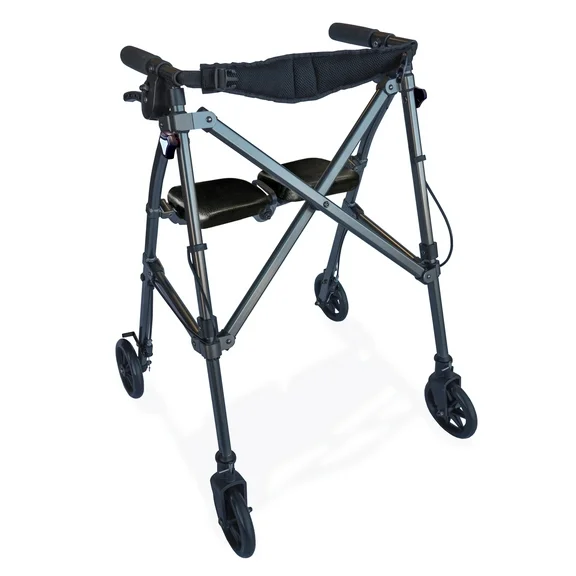 Able Life Space Saver Rollator, Lightweight Folding Walker for Seniors, Rolling Walker with Wheels and Seat, Black