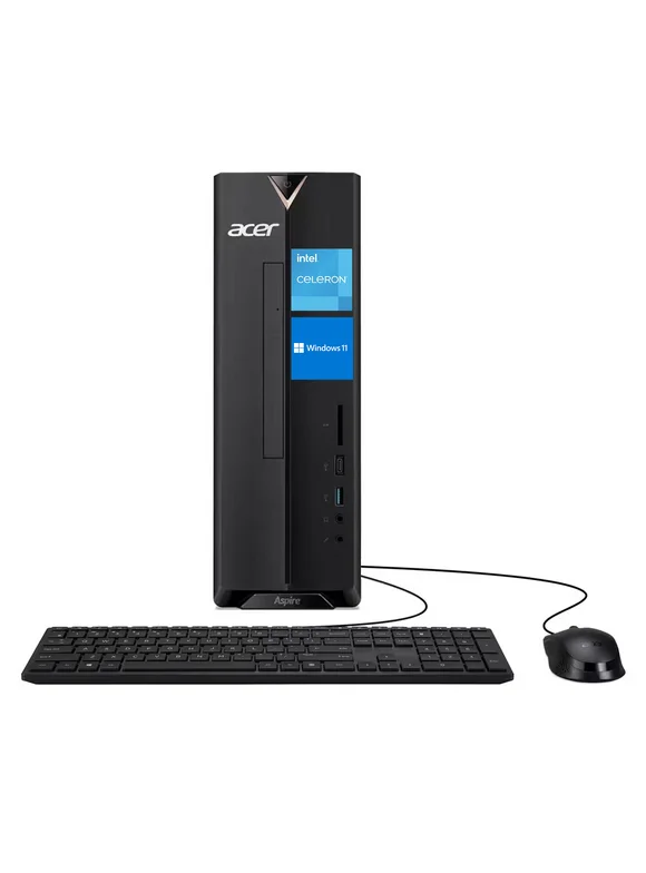 Acer Aspire Tower Desktop Computer, Intel Celeron N4505, 8GB RAM, 256GB PCIe SSD, SD Card Reader, Wired Keyboard and Mouse, Type-C, RJ45, HDMI, VGA, Wi-Fi 6, Windows 11 Home, Black