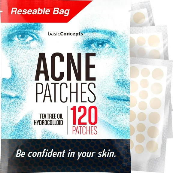 Acne Patches (120 Pack), Tea Tree Oil and Hydrocolloid Pimple Patches for Face, Zit Patch (3 Sizes), Blemish Patches, Acne Dots, Pimple Stickers, 100% All Natural Acne Patch and Pimple Pat