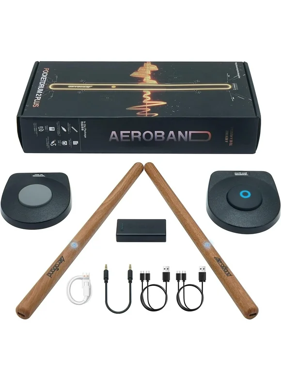 AeroBand PocketDrum 2 Plus Electric Air Drum Set Drumsticks, Pedals, Bluetooth, USB MIDI Function, for Adults, Kids, Professionals, Gift