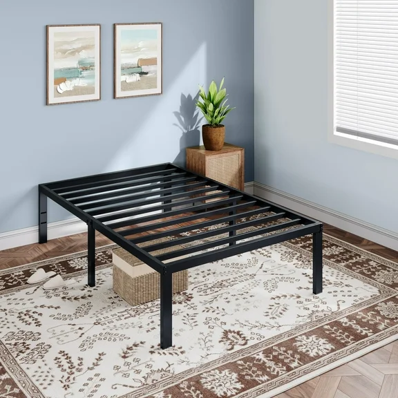 Allewie Heavy Duty Twin Size Metal Platform Bed Frame with 18.3" Large Under Bed Storage Space, Black