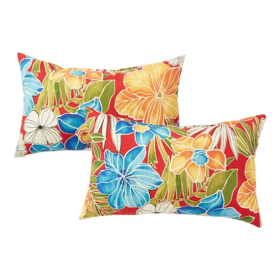 Aloha Red Floral 19 x 12 in. Outdoor Rectangle Throw Pillow (Set of 2) by Greendale Home Fashions