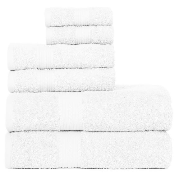 Ample Decor 100% Cotton 6pcs Towel Set - 2 Bath Towels, 2 Hand Towels, 2 Washcloths – White