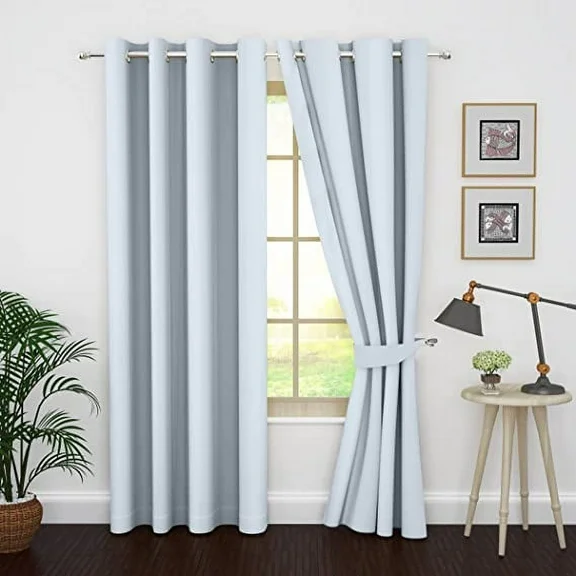 Ample Decor 2 Panel 46 x 63 inch 100% Polyester Room Darkening Blackout Curtains, Noise Reducing - Steel Grey