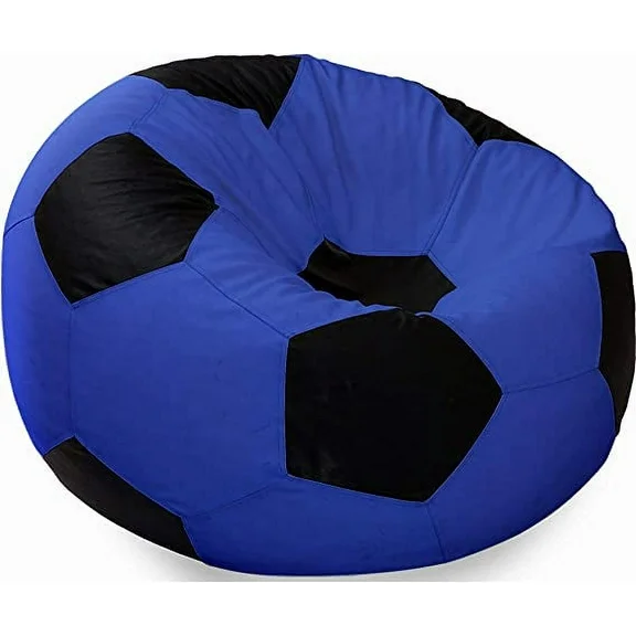 Ample Decor Soccer Leatherette Bean Bag Cover (Filler Not Included), Double Stitched - Blue & Black