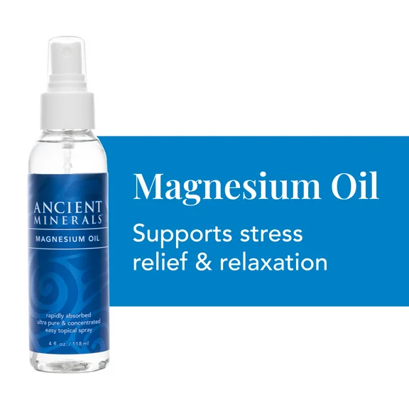 Ancient Minerals Magnesium Oil Spray Bottle, Topical Magnesium Spray for Leg Cramps, Soreness, and Stress Relief, 4 oz