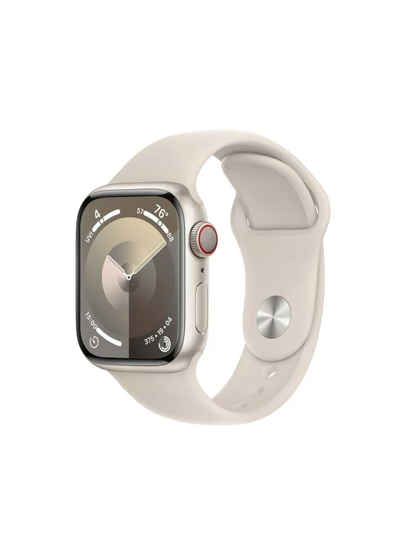 Apple Watch Series 9 GPS + Cellular 41mm Starlight Aluminum Case with Starlight Sport Band - S/M. Fitness Tracker, Blood Oxygen & ECG Apps, Always-On Retina Display