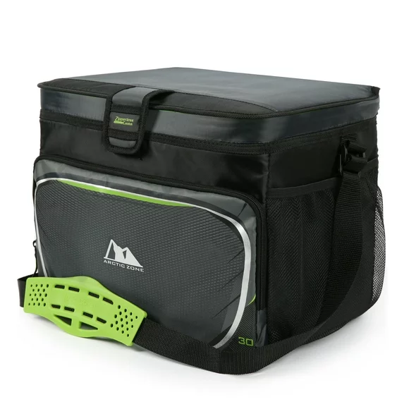 Arctic Zone 30 Can Zipperless Soft Sided Cooler with Hard Liner, Black and Green
