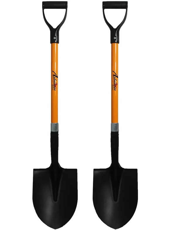 Ashman Heavy Duty Round Point Digging Shovel - 41 inches Long – Orange Metal Shovel (2 Pack)